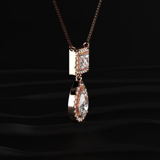 Princess and Pear Cut Diamond Halo Drop Necklace