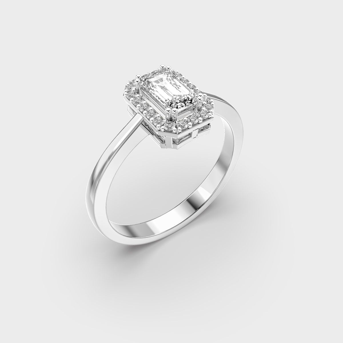 Emerald Diamond Halo Band Ring - View 13