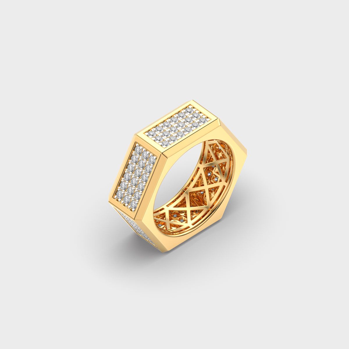 Hexagonal Pave Panel Diamond Band Ring For Men - View 12