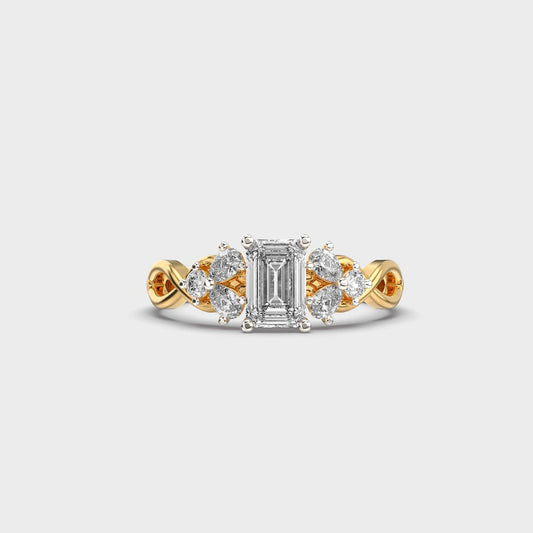 Majestic Emerald Solitaire Diamond Cluster Ring - View 1