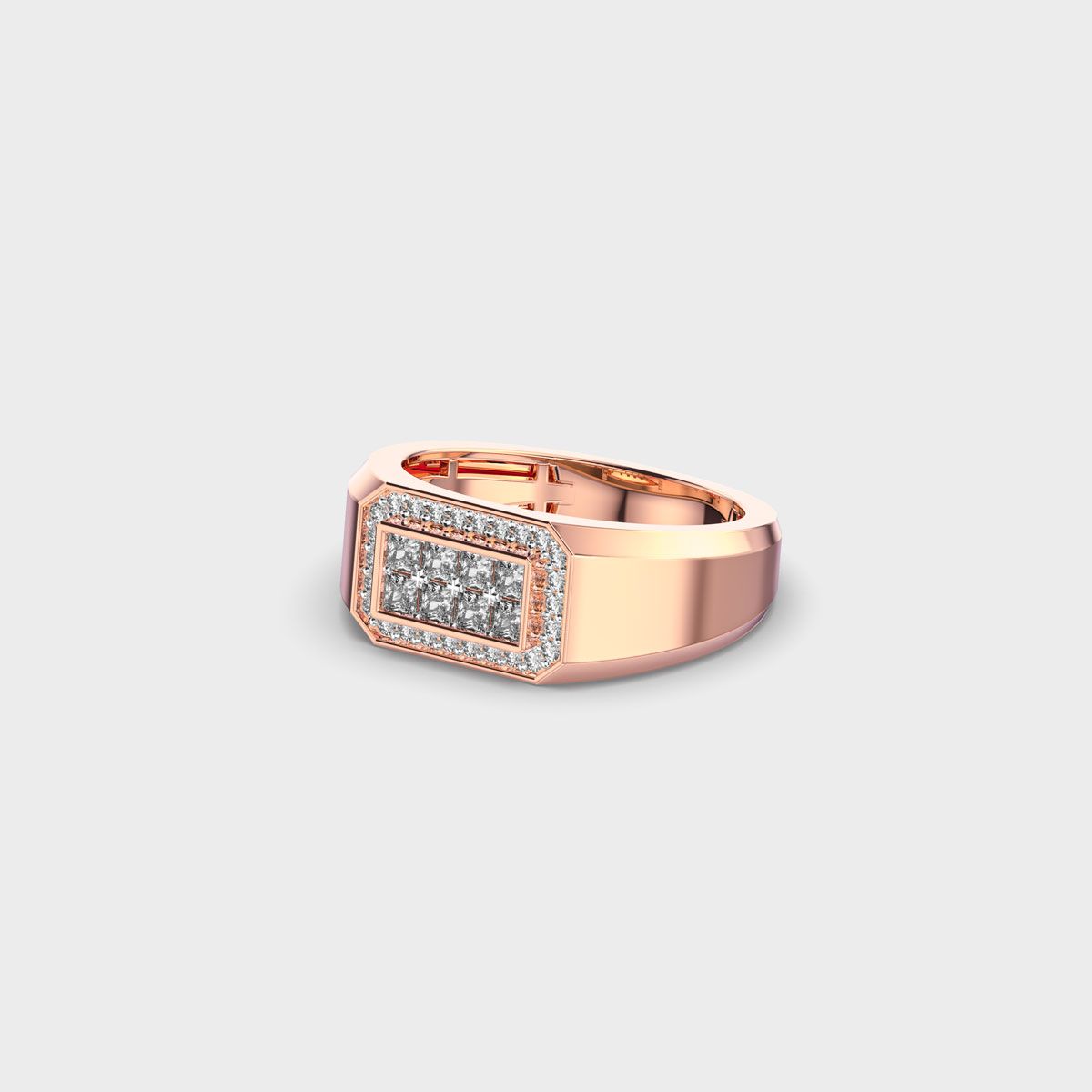 Rectangular Signet Diamond Cluster Ring For Men - View 2