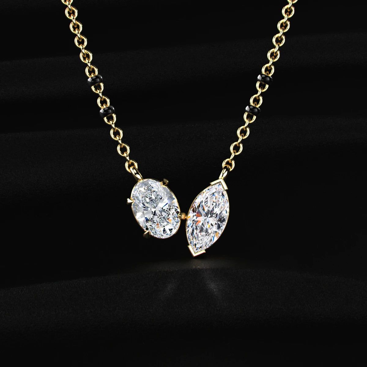 Oval and Marquise Shape Diamond Toi Et Moi Mangalsutra