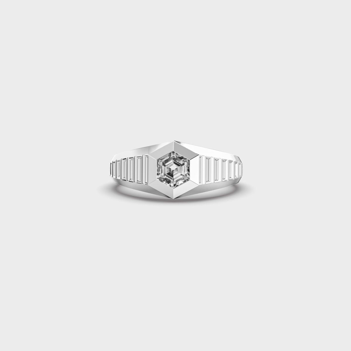 Hexagon Signet Diamond Ring For Men - View 6