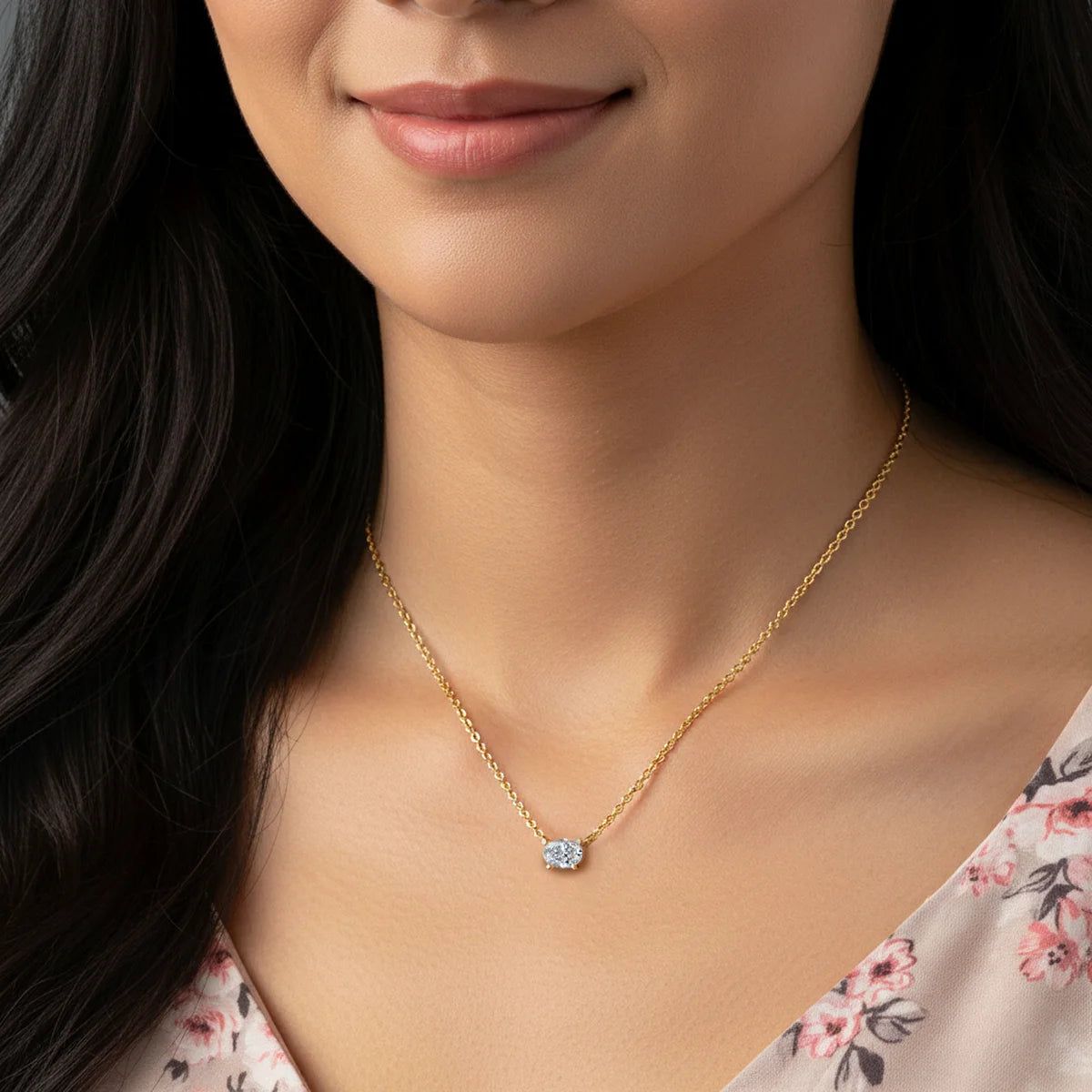 East-West Oval Solitaire Necklace