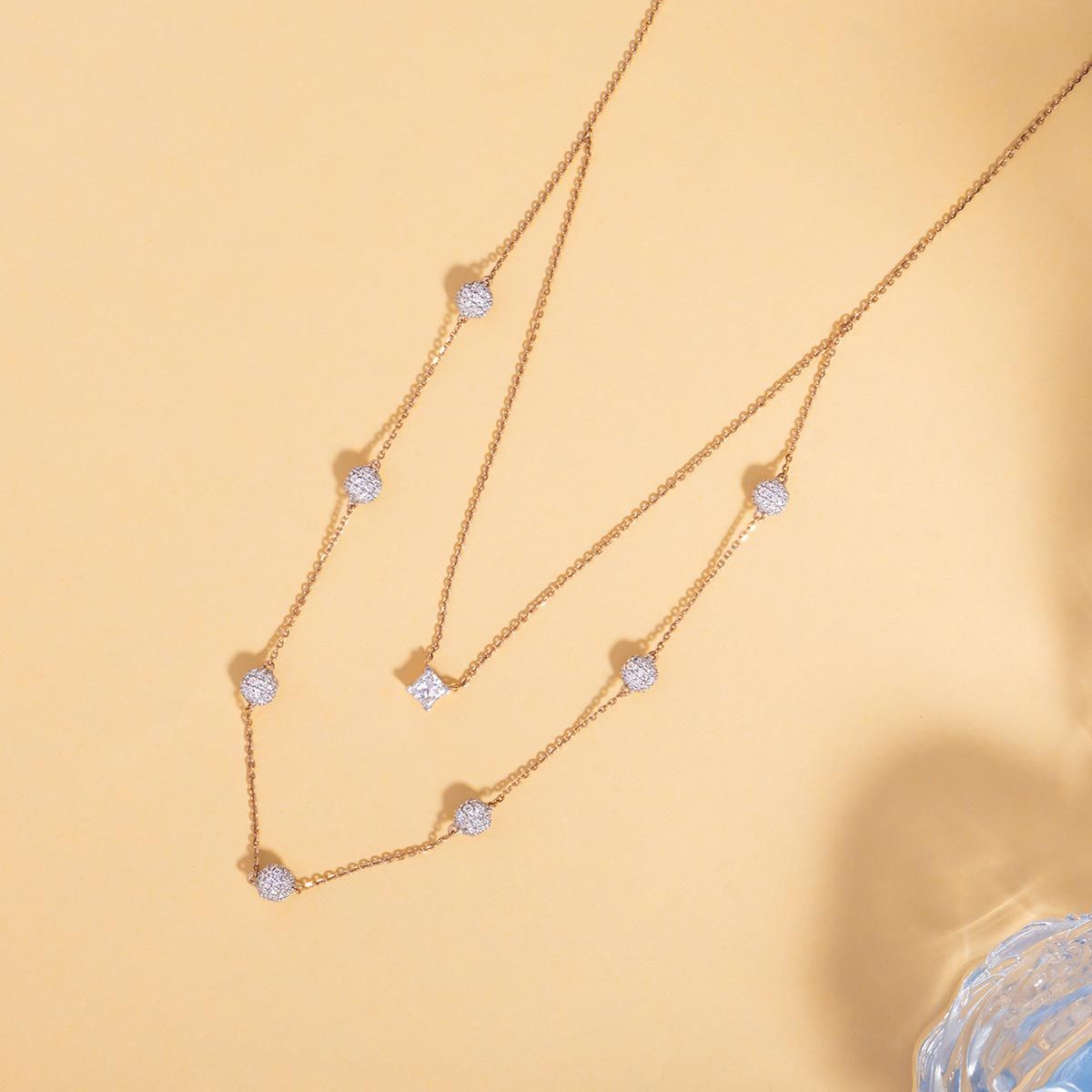 Double Chain Layered Diamond Necklace