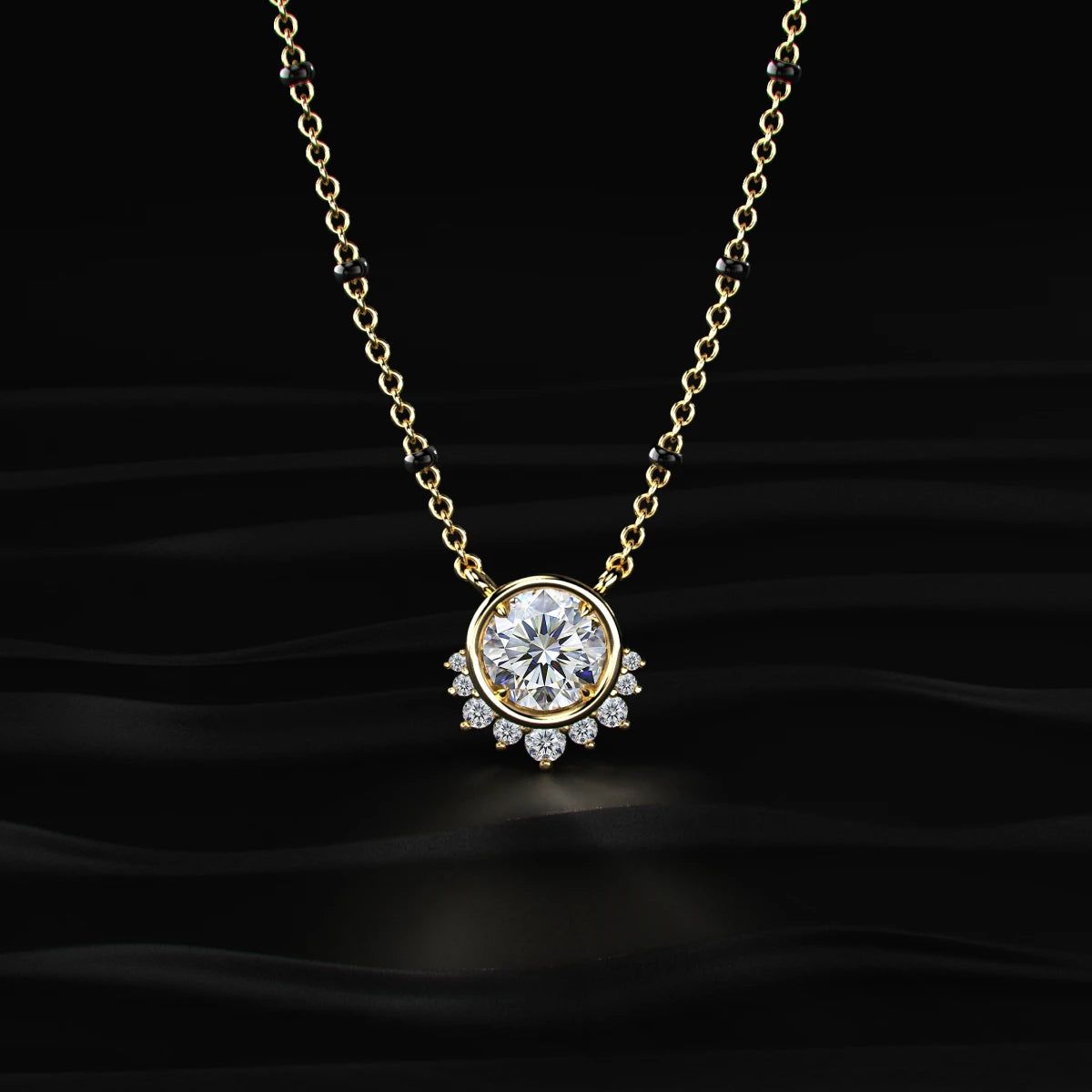 Round Shape Diamond Half Halo Mangalsutra