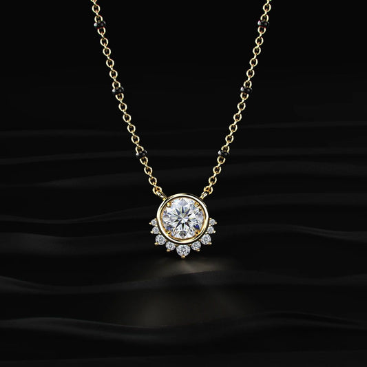 Round Shape Diamond Half Halo Mangalsutra