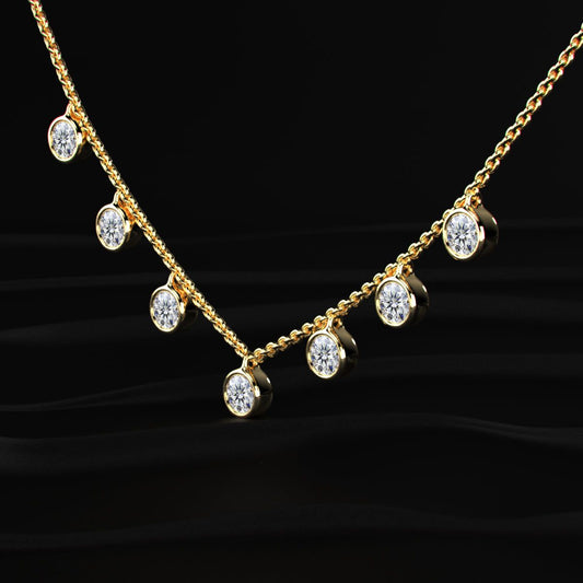 Round Diamond Bezel Drop Station Necklace