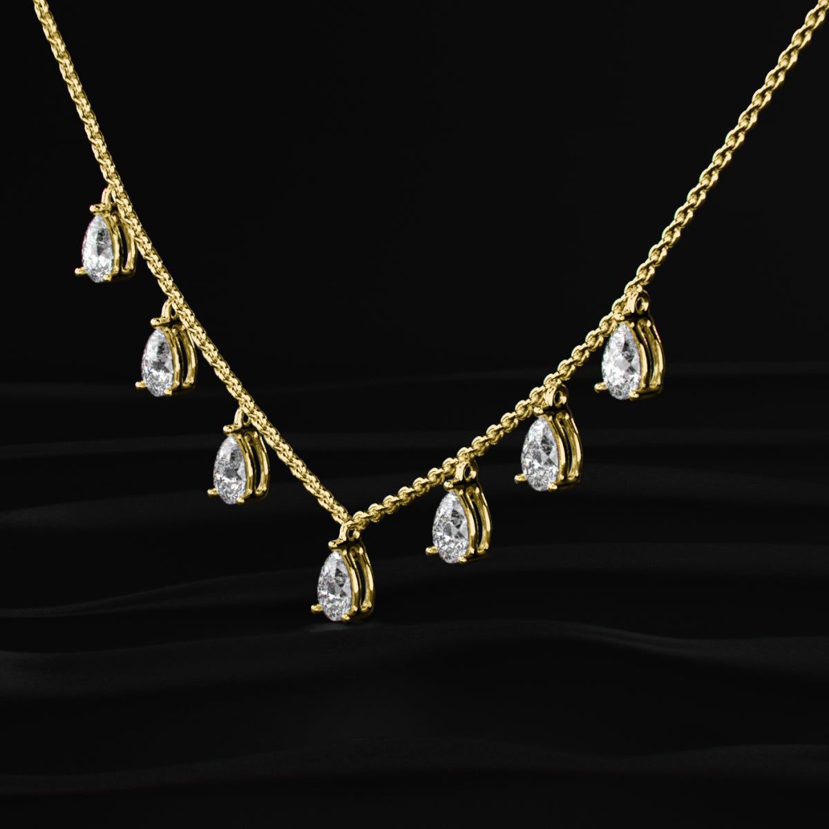 Pear Diamond Station Drop Necklace