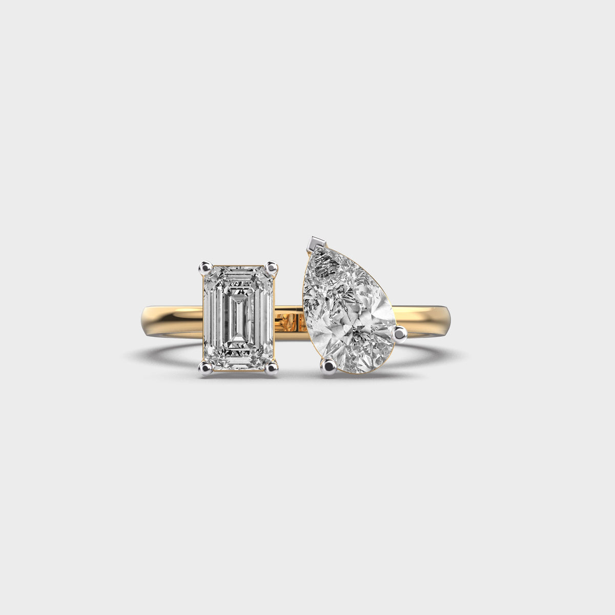 Toi Et Moi Emerald & Pear Diamond Ring - View 1