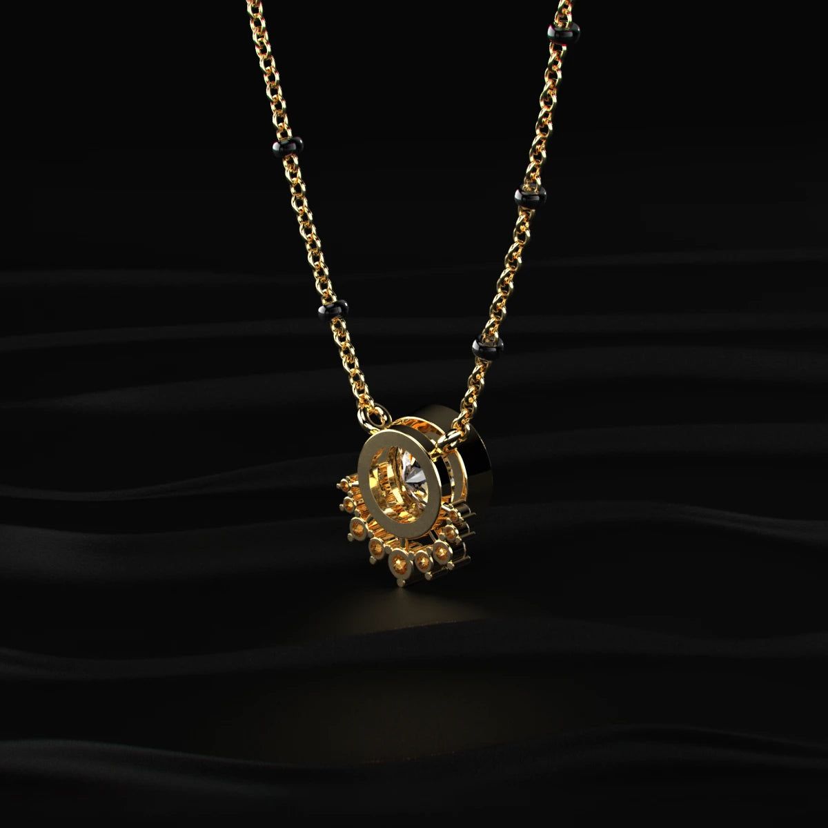 Round Shape Diamond Half Halo Mangalsutra