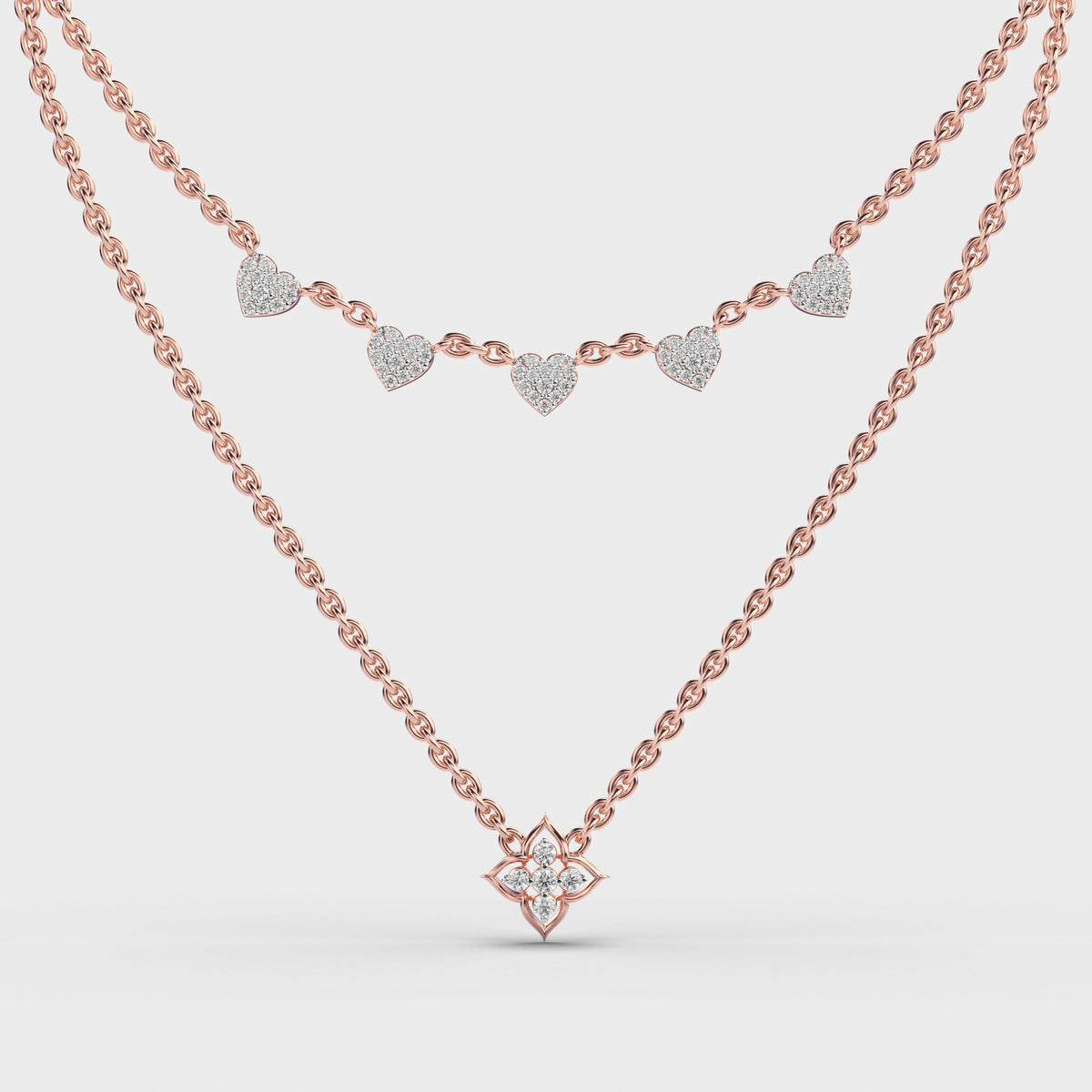 Heart Duo Layered Diamond Necklace