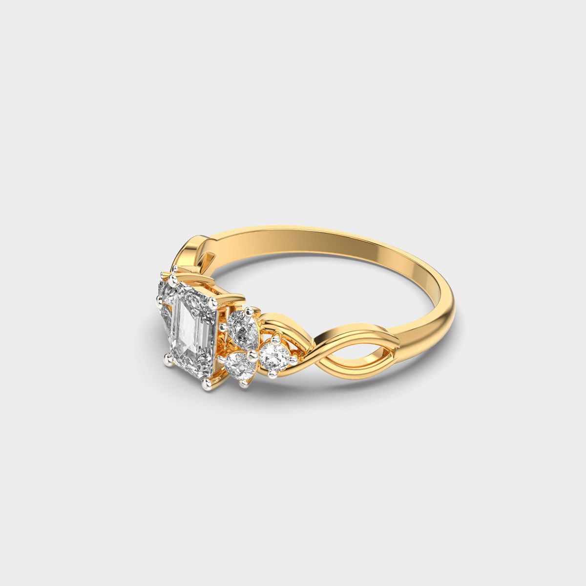 Majestic Emerald Solitaire Diamond Cluster Ring - View 3