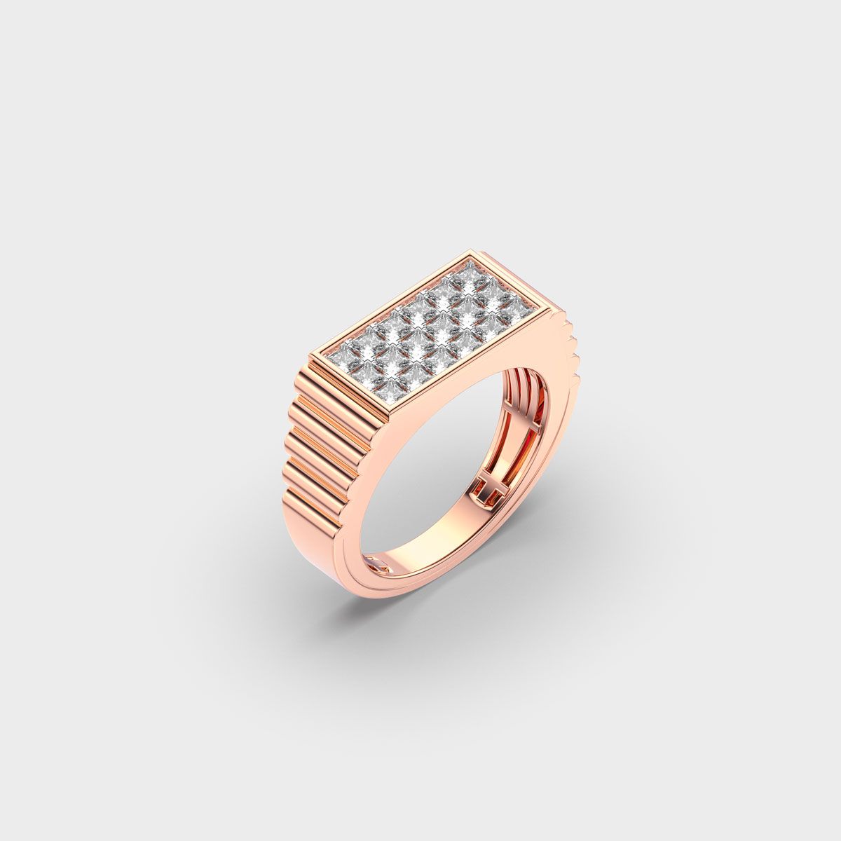 Princess Cut Grid Signet Diamond Ring For Men - View 3