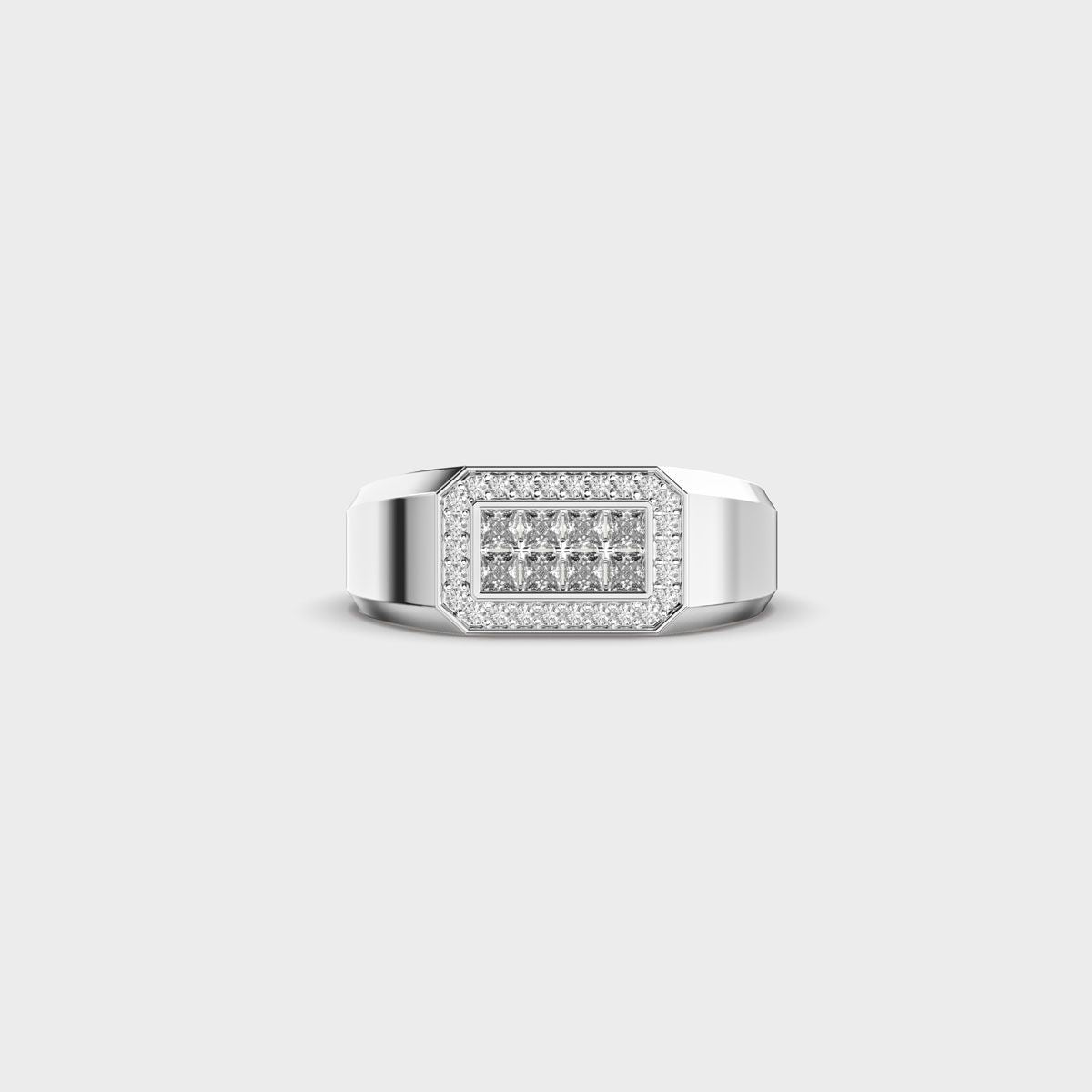 Rectangular Signet Diamond Cluster Ring For Men - View 6