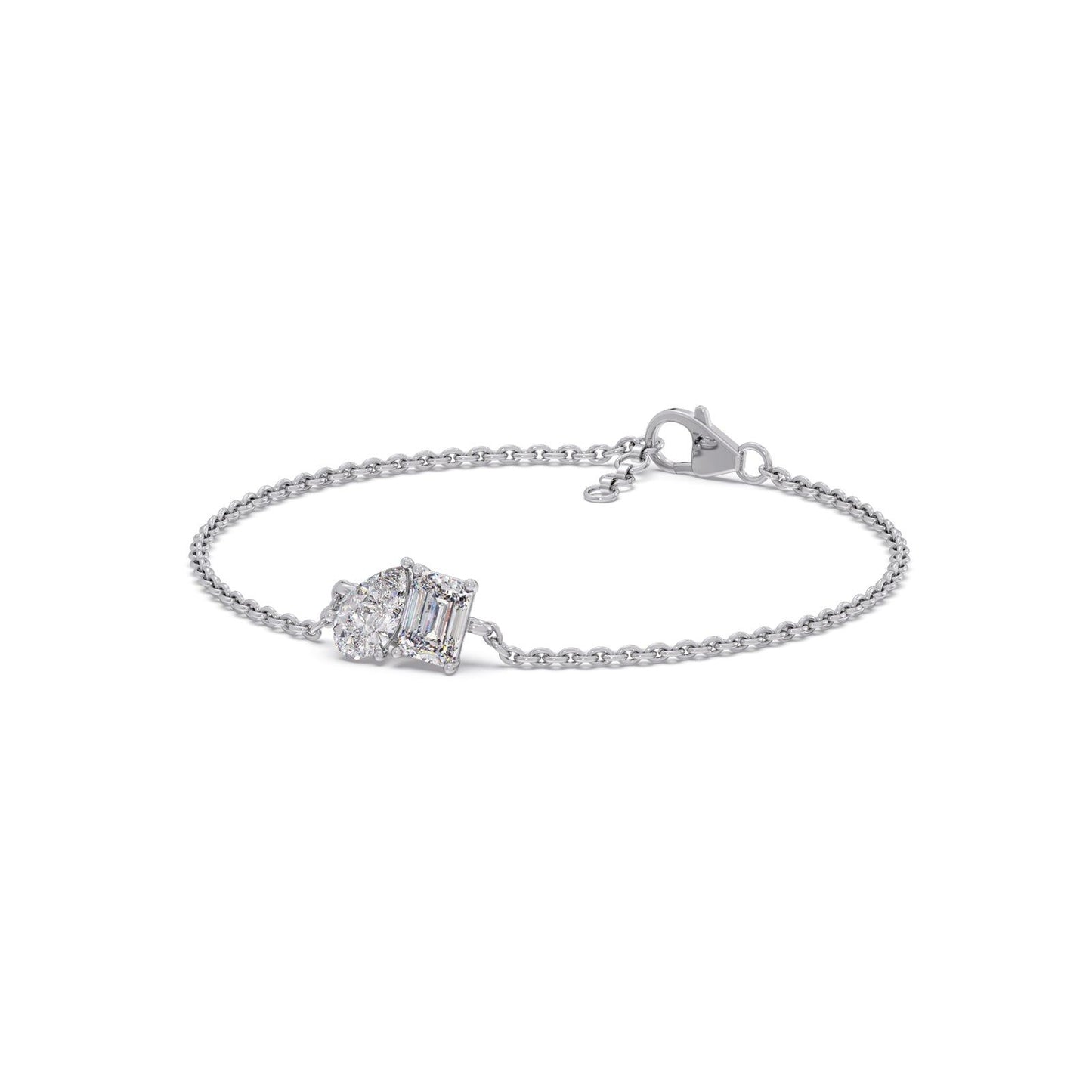 Pear & Emerald Cut Diamond Delicate Chain Bracelet