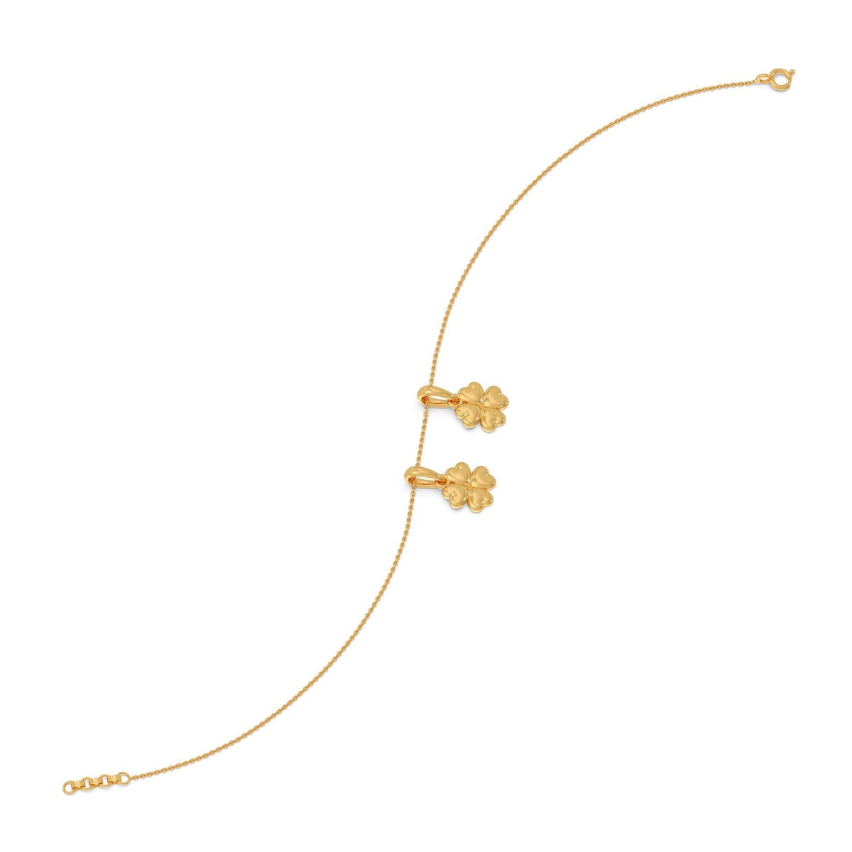 Floral Charms Plain Gold Chain Bracelet