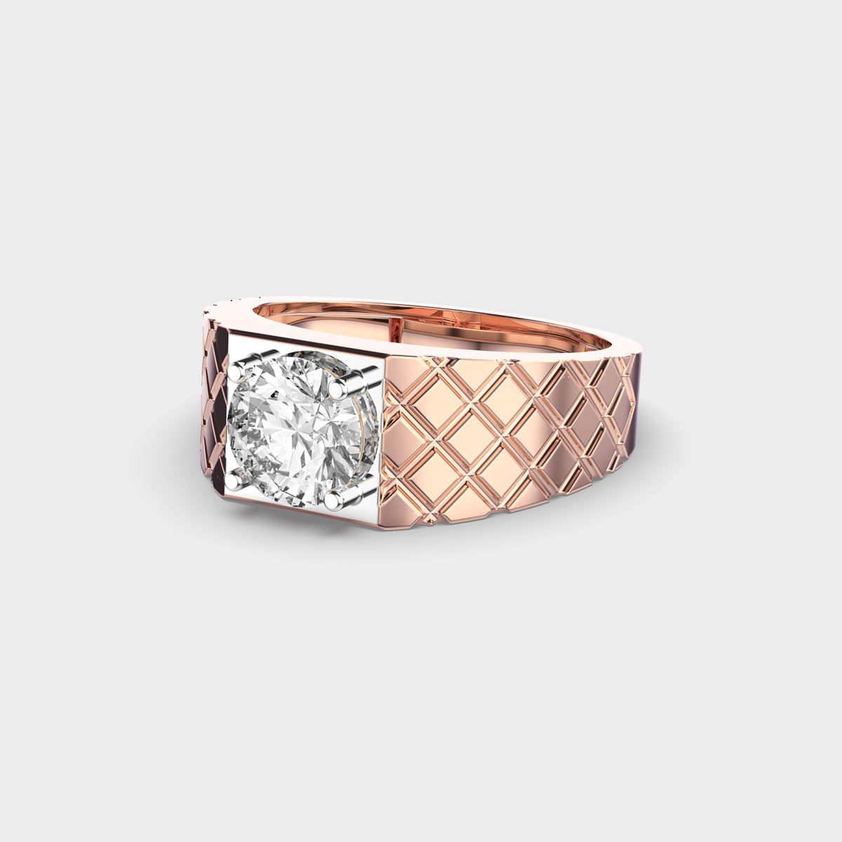 Quilted Solitaire Diamond Ring For Men - View 2