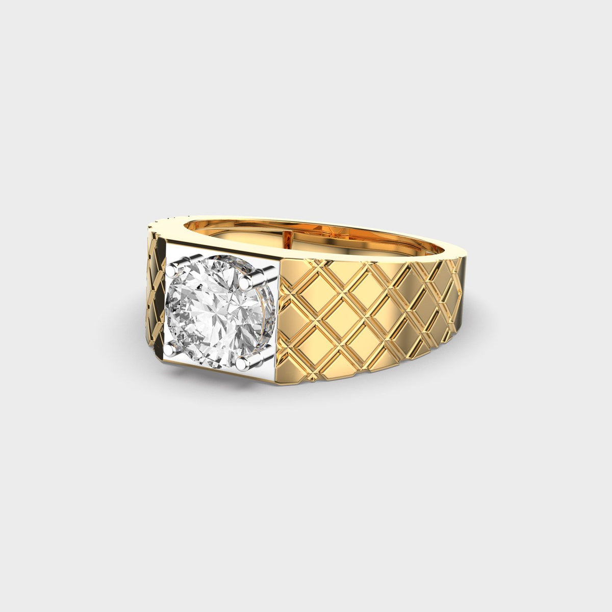 Quilted Solitaire Diamond Ring For Men - View 11
