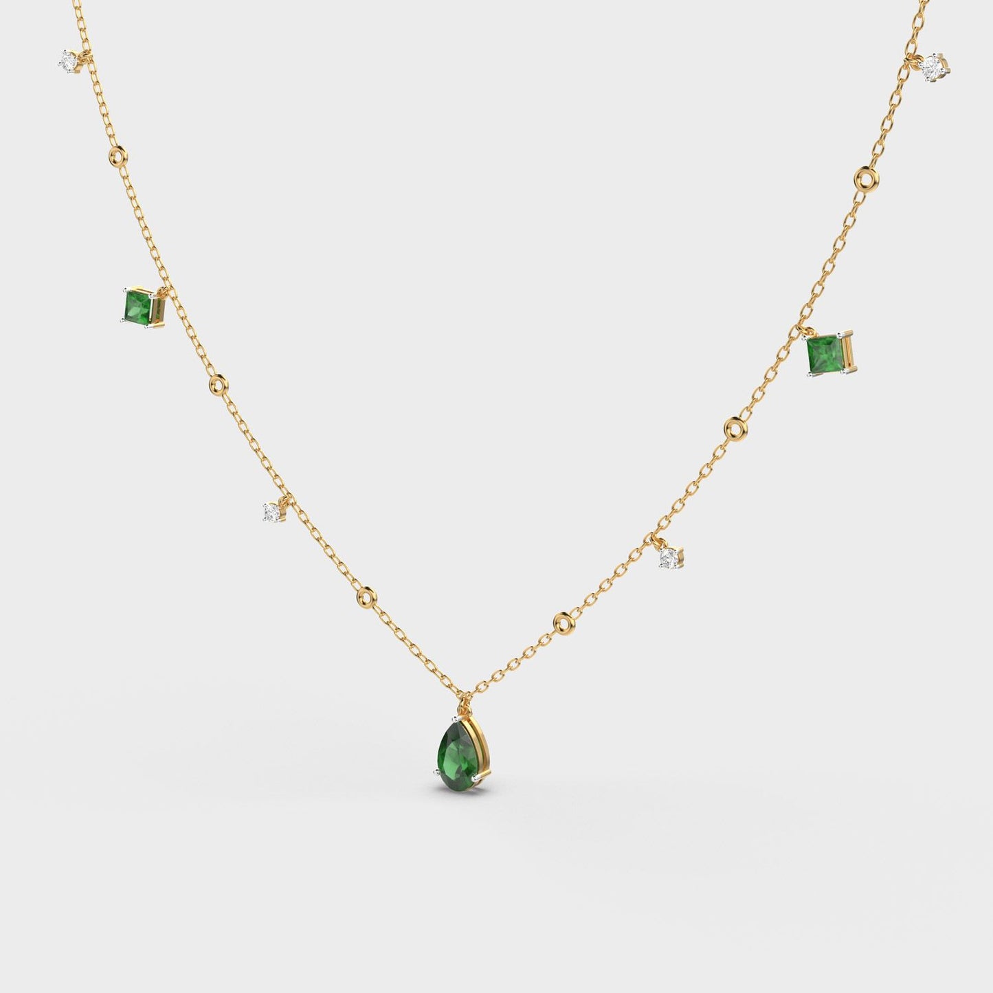 Emerald Green Coloured Stone Diamond Necklace