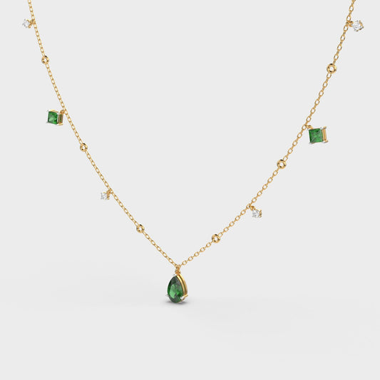 Emerald Green Coloured Stone Diamond Necklace