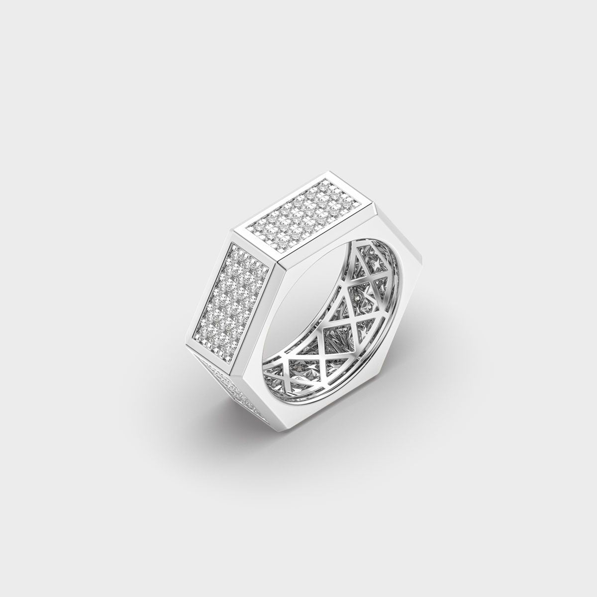 Hexagonal Pave Panel Diamond Band Ring For Men - View 8