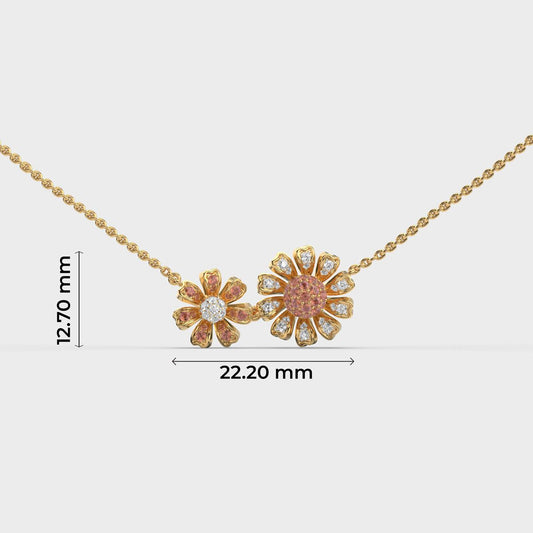 Double Marigold Flower Diamond Necklace