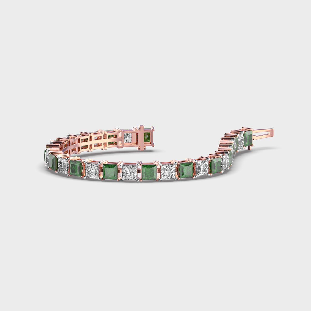 Chunky Princess Cut Diamond and Green Stone Bracelet