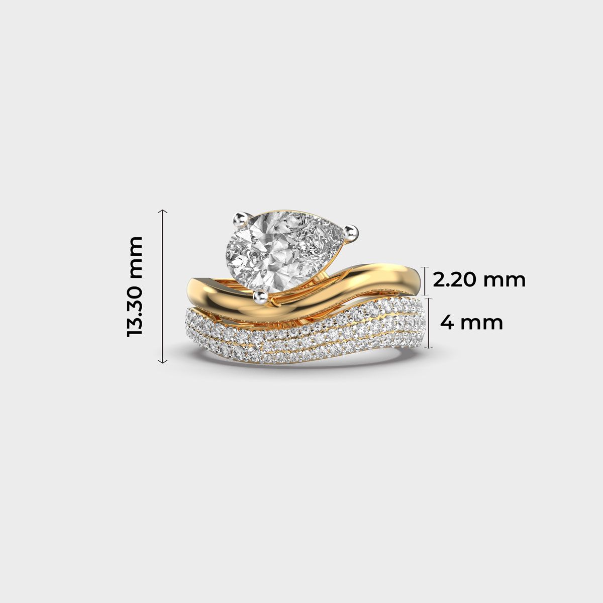 Elegant Pear Wave Diamond Ring - View 5