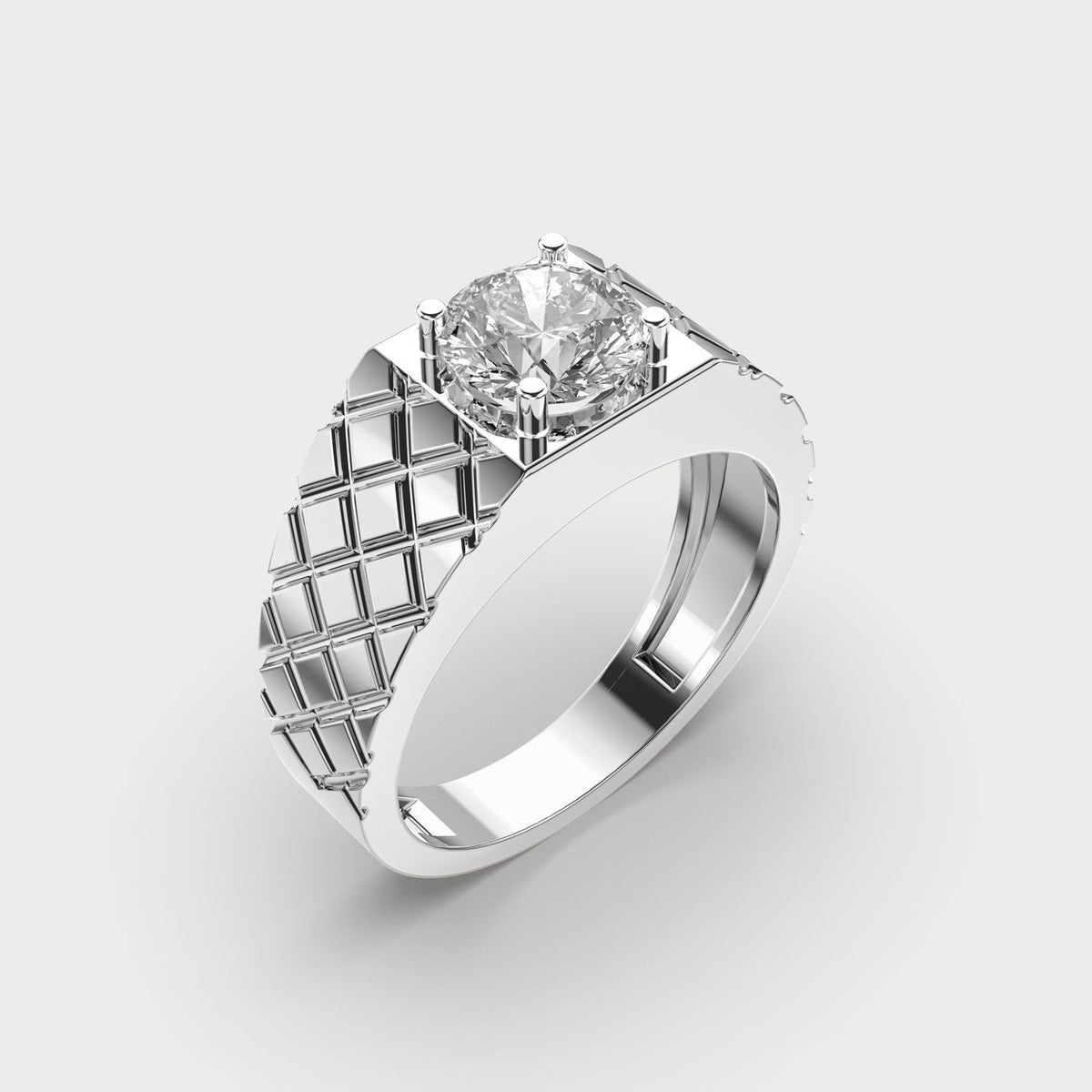 Quilted Solitaire Diamond Ring For Men - View 8