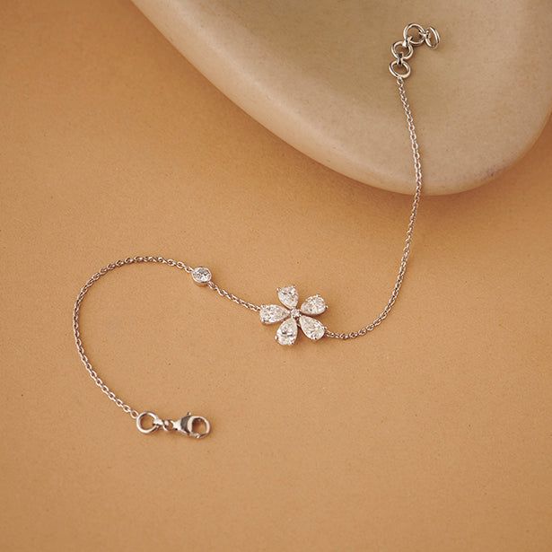 Delicate Floral Round Diamond Bracelet