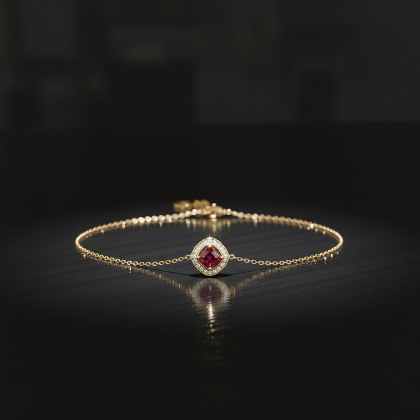 Red Cushion Halo Diamond Bracelet