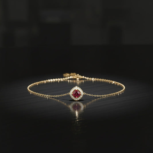 Red Cushion Halo Diamond Bracelet