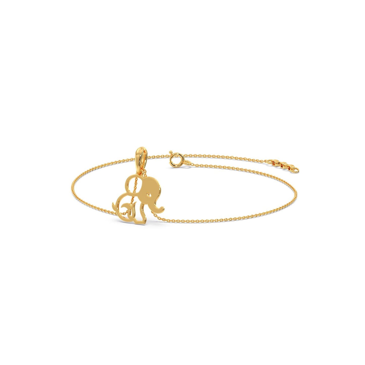 Elephant Charm Plain Gold Chain Bracelet