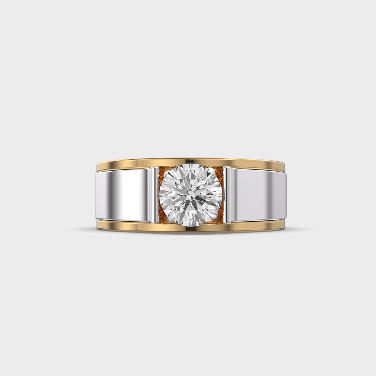 Dual Tone Diamond Solitaire Band Ring for Men - View 10