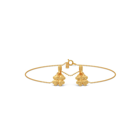 Floral Charms Plain Gold Chain Bracelet