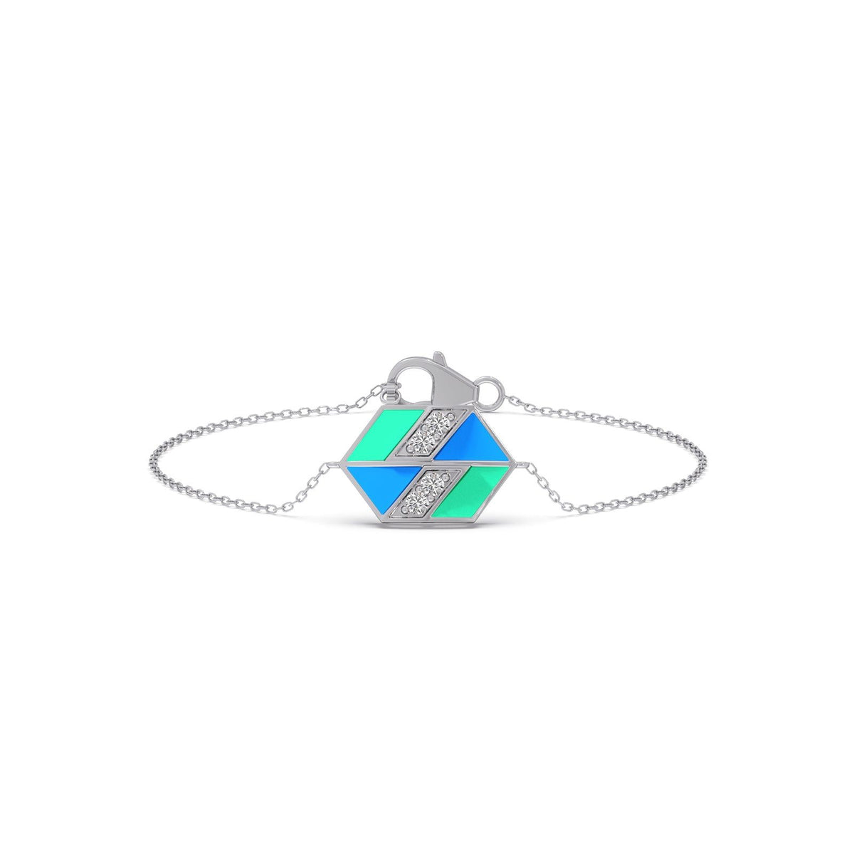 Hexora-Enamel Cobalt Diamond Chain Bracelet