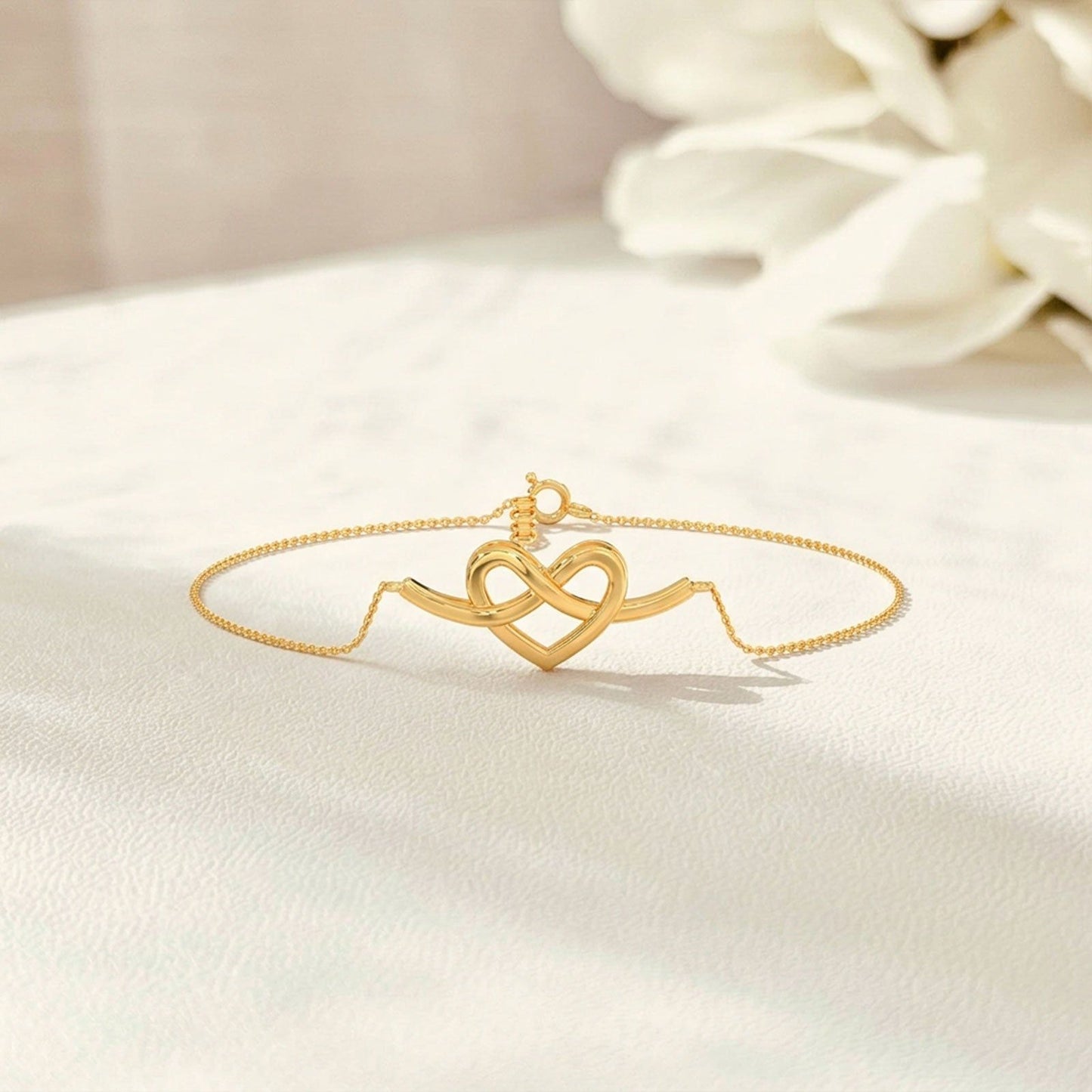 Intertwined Heart Plain Gold Chain Bracelet