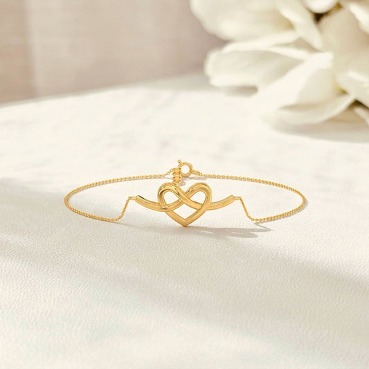 Intertwined Heart Plain Gold Chain Bracelet