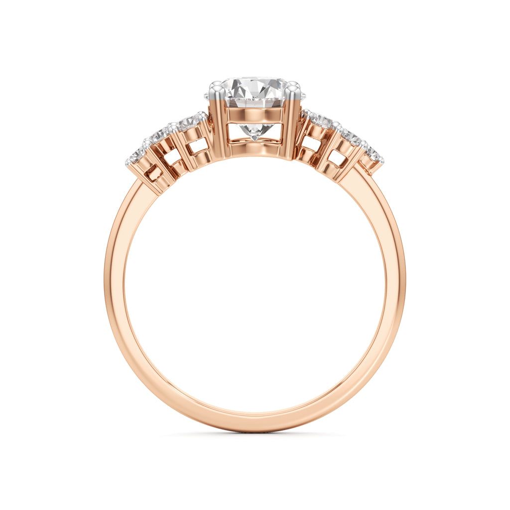 Round Solitaire with Cluster Side Stones Ring