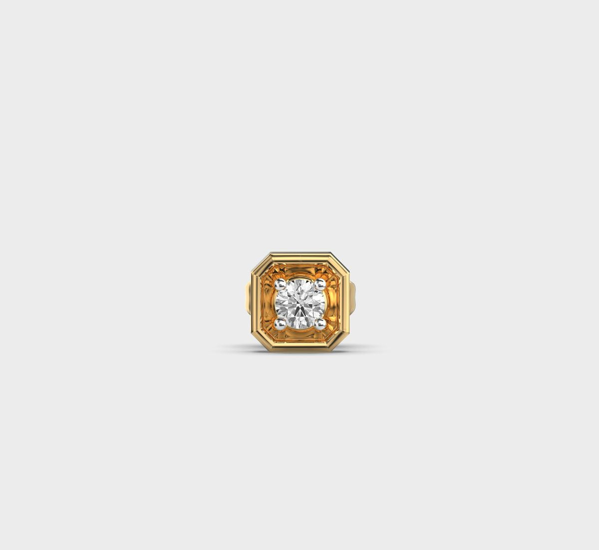 Octagonal Round Diamond Amber Stud For Men