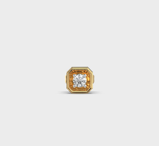 Octagonal Round Diamond Amber Stud For Men