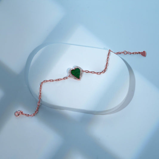 Malachite Heart Diamond Chain Bracelet