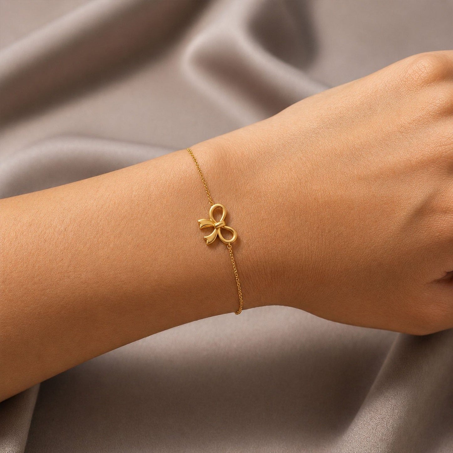 Velvet Ribbon Plain Gold Chain Bracelet