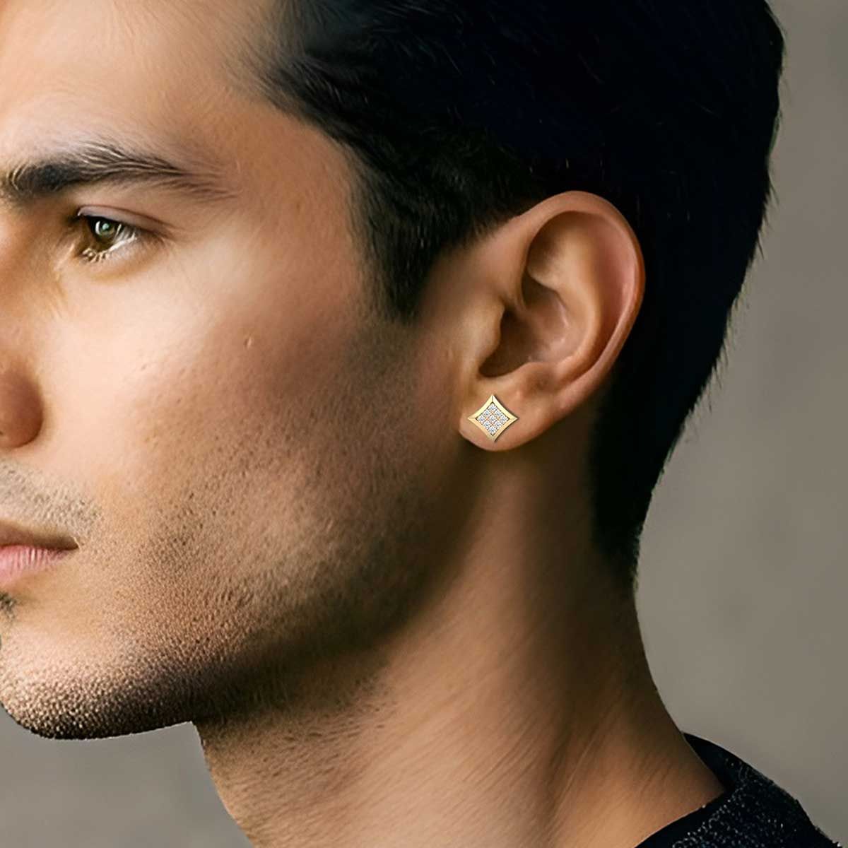 9 Rhombus Round Diamond Stud For Men