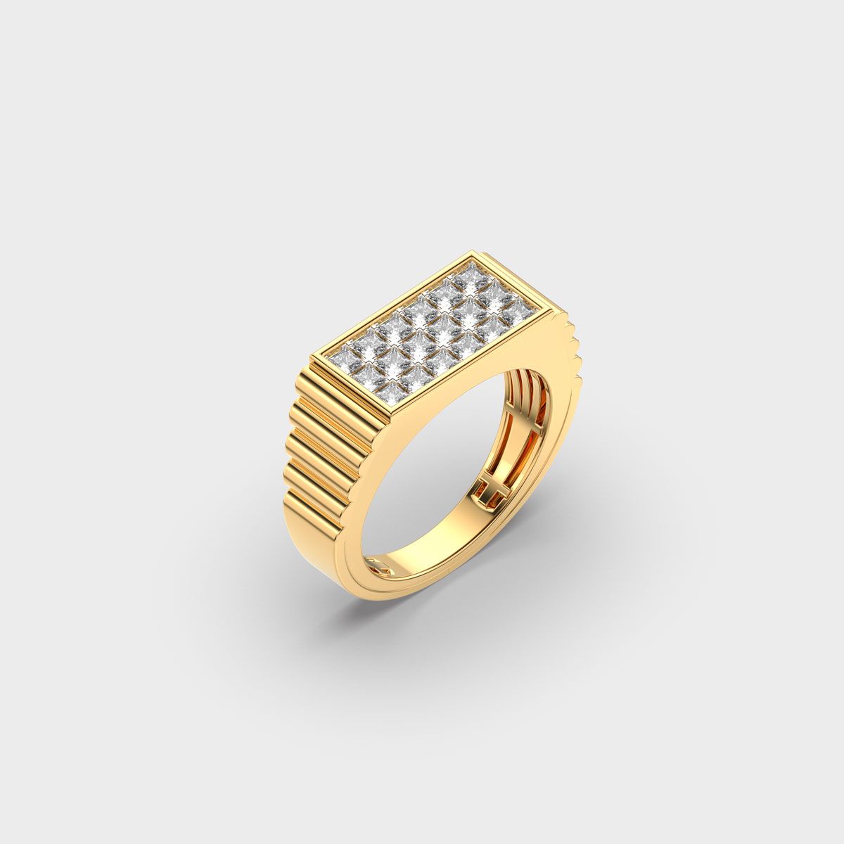 Princess Cut Grid Signet Diamond Ring For Men - View 12