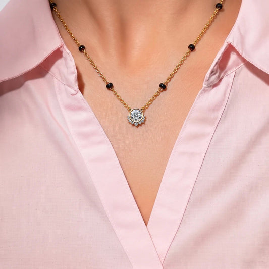 Round Shape Diamond Half Halo Mangalsutra