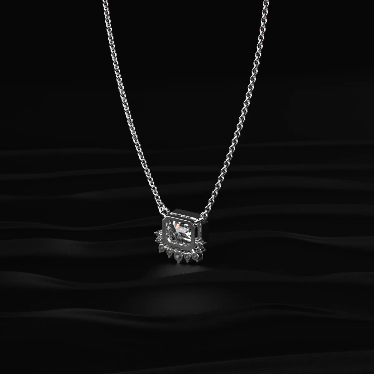 Emerald Shape Diamond Half Halo Necklace