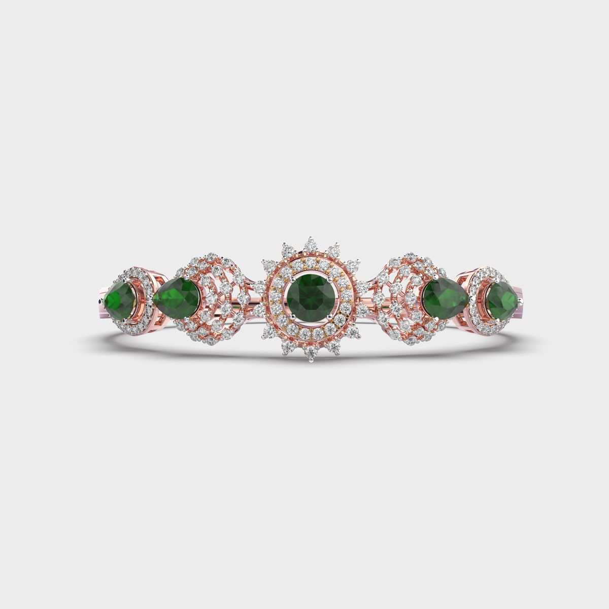 Shimmering Vrinda Green Stone Diamond Kada Bracelet