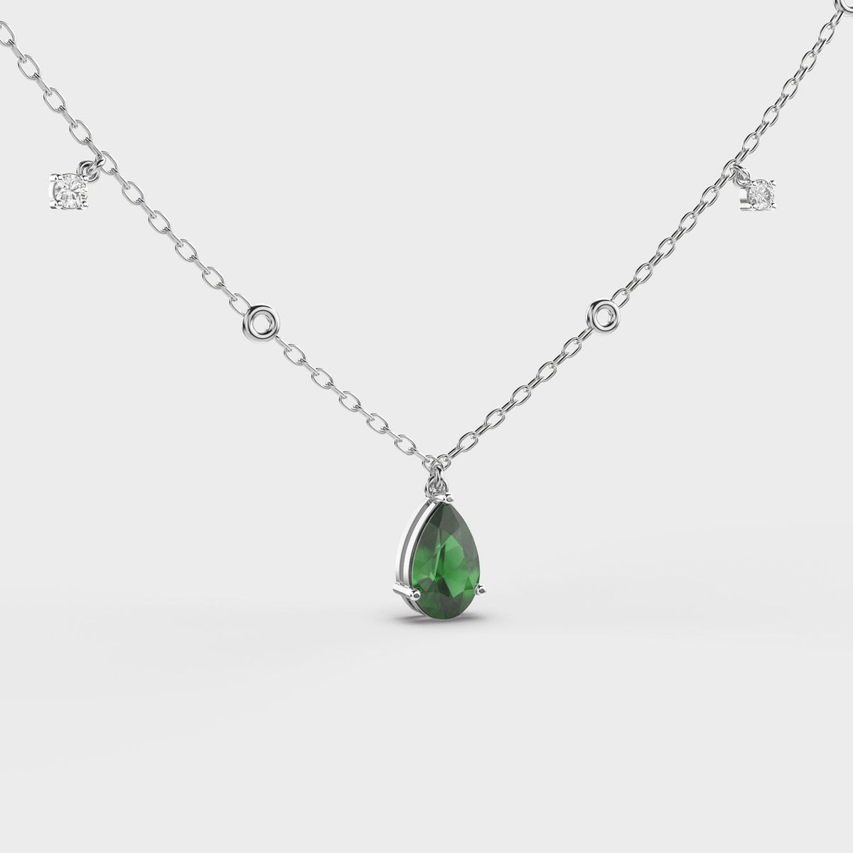 Emerald Green Coloured Stone Diamond Necklace